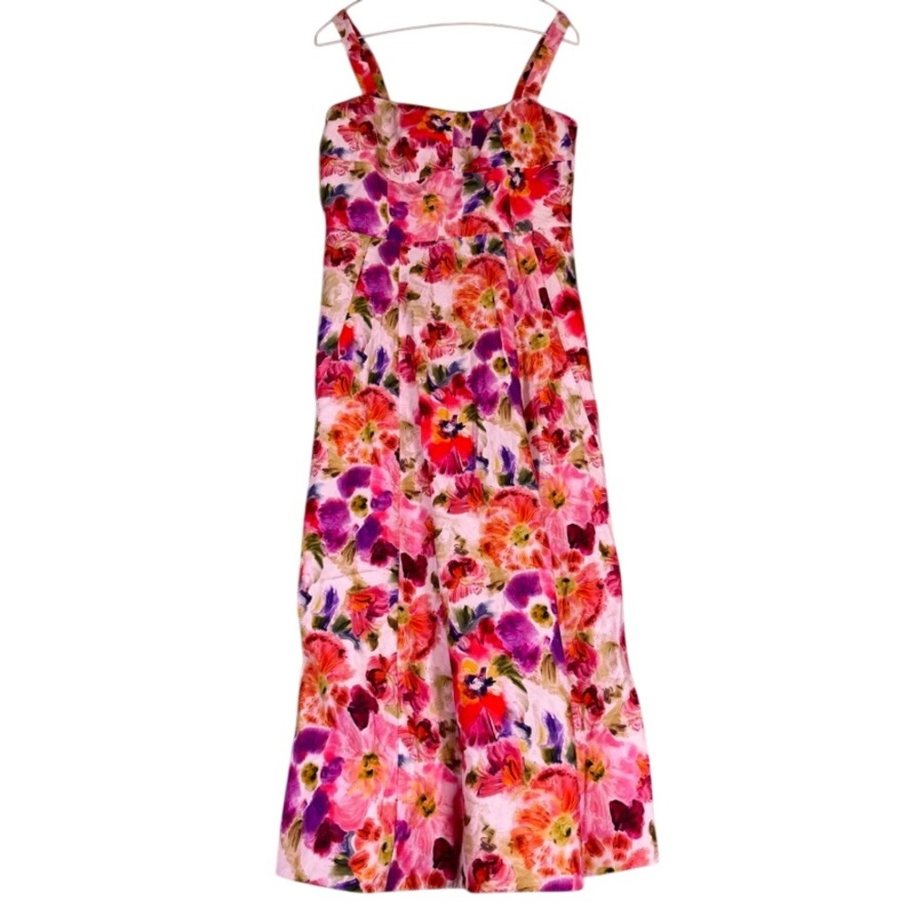 Saloni Floral Maxi Dress Pink Purple Boned Bodice Cross Back Size 12